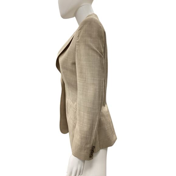 Escada Blazer Women’s Size S New Wool Silk Linen Blend Beautifully Tailored Tan - Picture 3 of 5